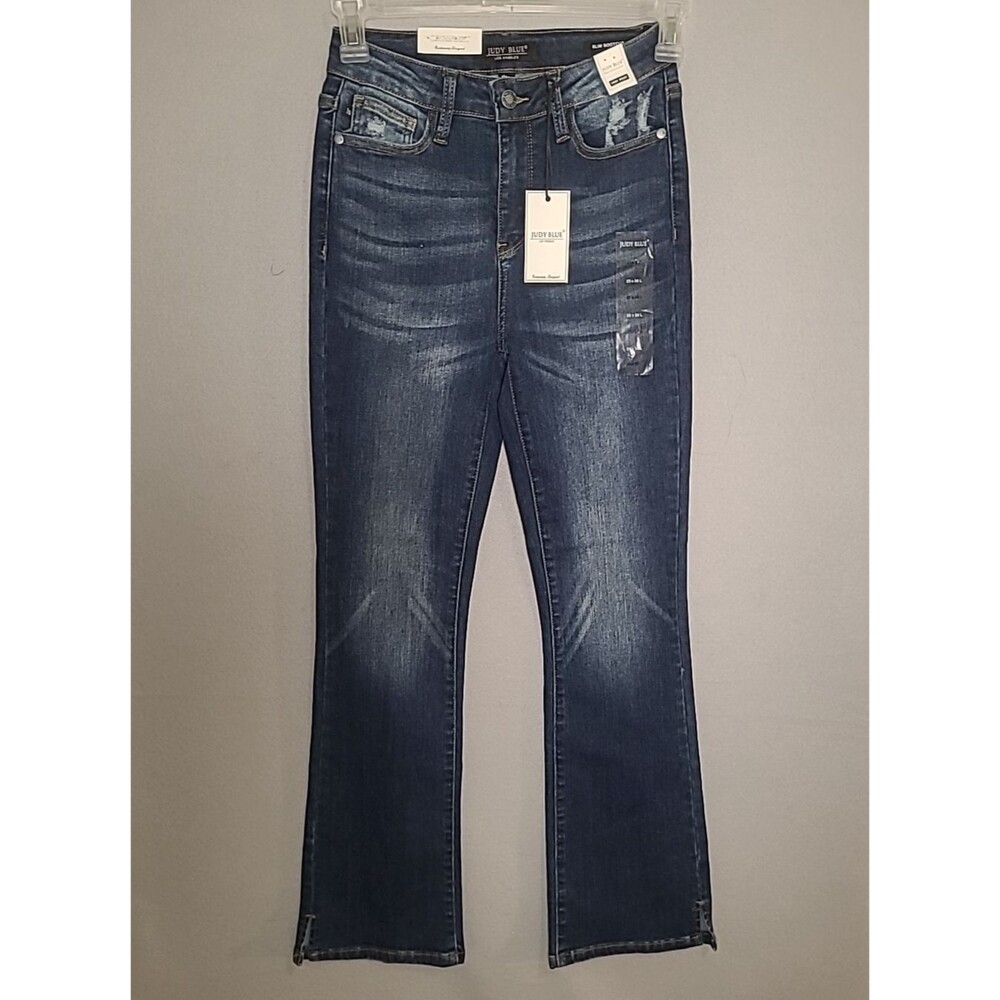 NWT Judy Blue Jeans Womens 25 Blue Slim Bootcut Distressed Stretch High Waist